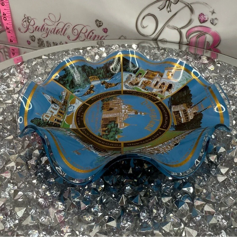 Disneyland plate vintage Sleeping Beauty Castle Decorative parks Blue Gold small